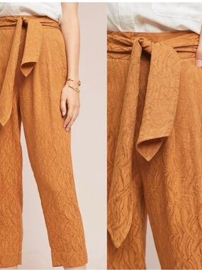 Anthropologie Textured Paperbag Waist Pants - Rust